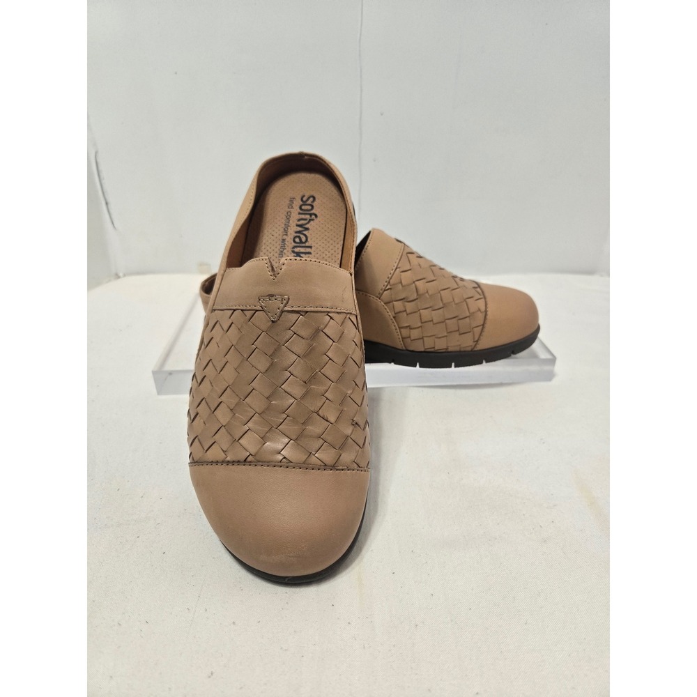 SoftWalk Womens 9.5 W Tan Leather Woven Mules Clogs S2264-102 Comfort Shoes
